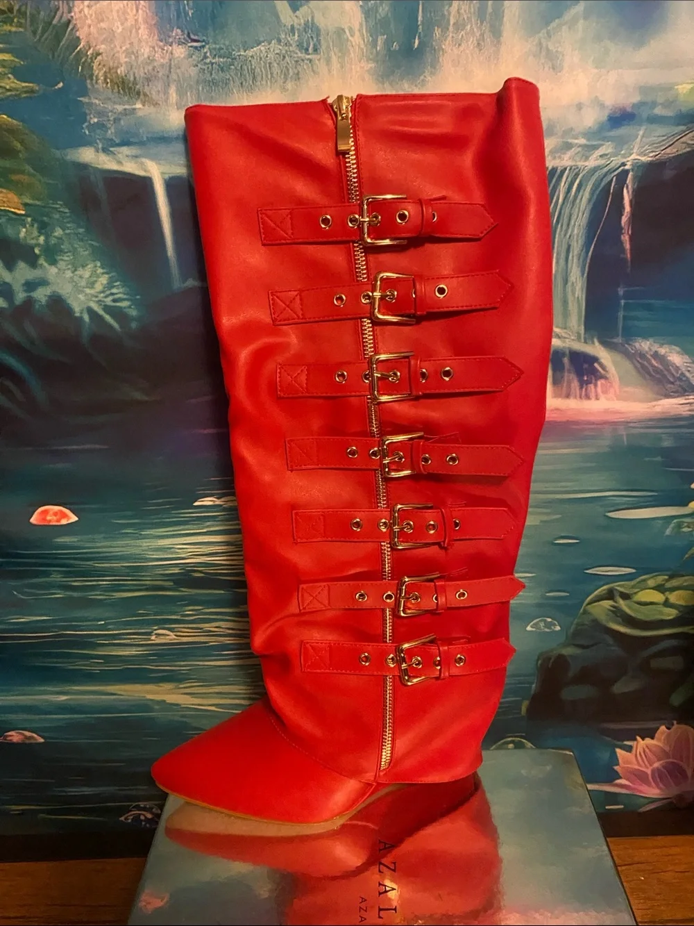 Azalea Wang Risna Red Buckle Boots – Size 8.5